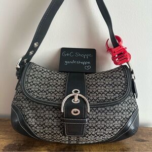 Vintage 2007 Coach F10926 Soho Black Leather Signature C Canvas Shoulder Bag